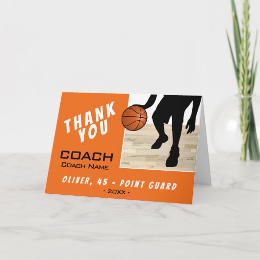 Dank coach basketbalspeler silhouet kaart (Voorkant)