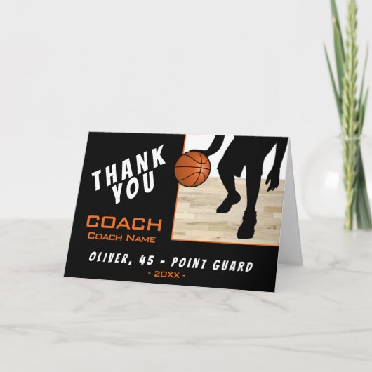 Dank coach basketbalspeler silhouet kaart (Voorkant)