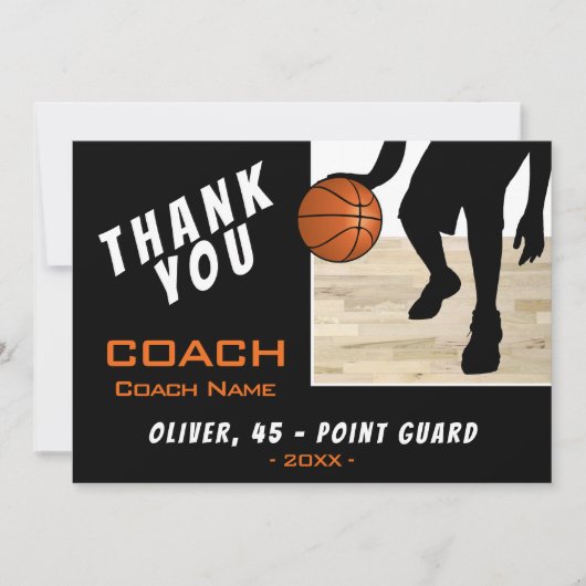 Dank coach basketbalspeler silhouet kaart (Voorkant)