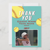 Dank coach geel softbal fotokaart bedankkaart (Voorkant)