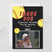 Dank coach geel softbal fotokaart bedankkaart (Voorkant)