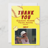 Dank coach gele softbal fotokaart bedankkaart (Voorkant)