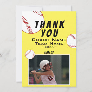 Dank coach gele softbal fotokaart bedankkaart