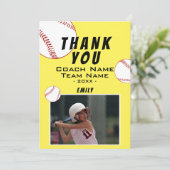Dank coach gele softbal fotokaart bedankkaart (Staand voorkant)