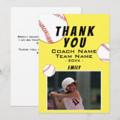 Dank coach gele softbal fotokaart bedankkaart (Voorkant / Achterkant)
