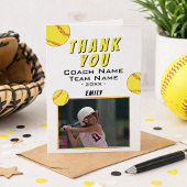 Dank coach gele softbal fotokaart bedankkaart