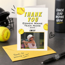 Dank coach gele softbal fotokaart