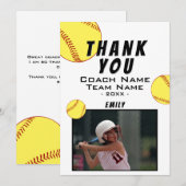 Dank coach gele softbal fotokaart bedankkaart (Voorkant / Achterkant)