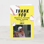 Dank coach gele softbal fotokaart bedankkaart (Voorkant)