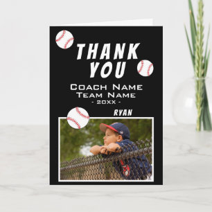 Dank coach honkbal zwart fotokaart bedankkaart