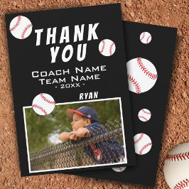 Dank coach honkbal zwarte fotokaart bedankkaart