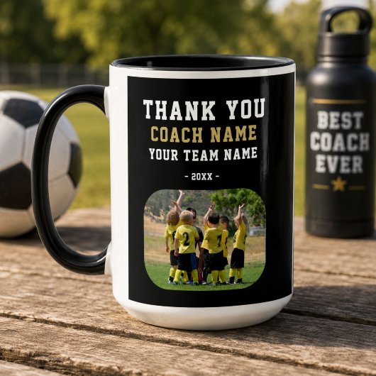 Dank coach met teamnaam foto mok