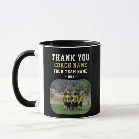 Dank coach met teamnaam foto mok (Links)