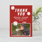 Dank coach rode honkbal fotokaart bedankkaart (Staand voorkant)