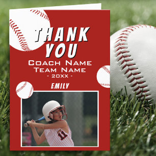 Dank coach rood softbal fotokaart bedankkaart