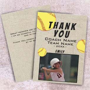 Dank coach rustiek softbal fotokaart bedankkaart