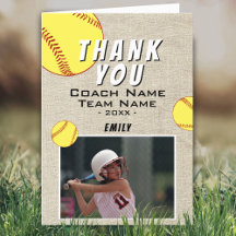 Dank coach rustiek softbal fotokaart