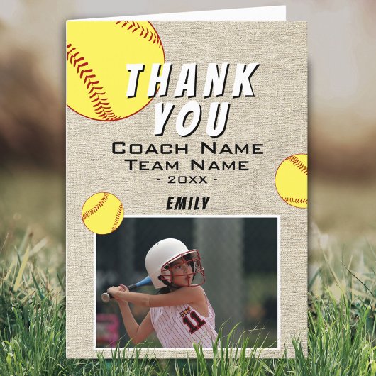 Dank coach rustiek softbal fotokaart bedankkaart