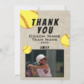 Dank coach rustiek softbal fotokaart bedankkaart (Voorkant)