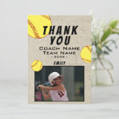 Dank coach rustiek softbal fotokaart bedankkaart (Staand voorkant)