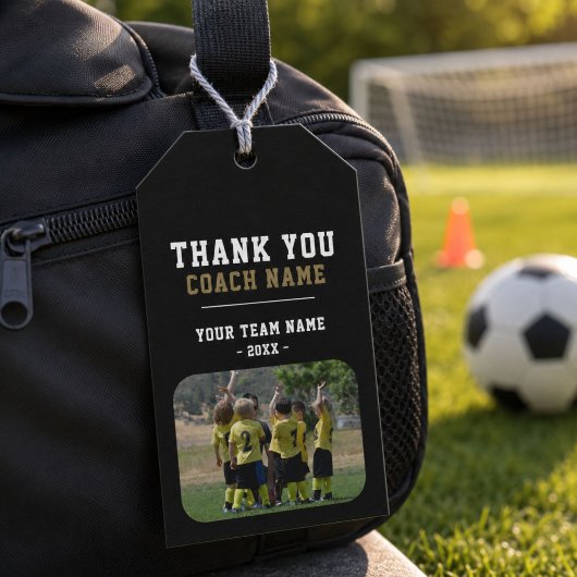 Dank coach teamnaam foto cadeaulabel
