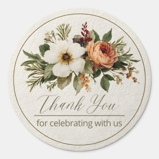 Dank dat u met ons mee hebt gevierd — Bloemring Bo Ronde Sticker (Voorkant)