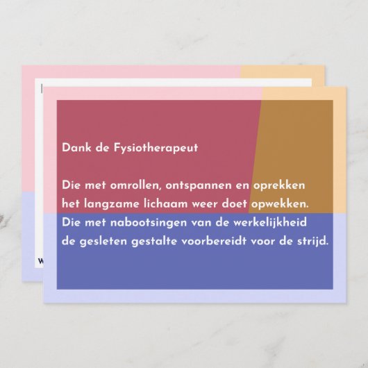 Dank de Fysiotherapeut Bedankkaart (Voorkant / Achterkant)