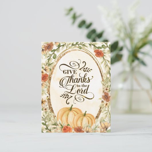 Dank de Heer - Herfstbloemen & Pompoenen Briefkaart (Staand voorkant)