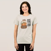 Dank de Heer Psalm 136:1 Pompoen stapel Tri-Blend Shirt (Voorkant volledig)