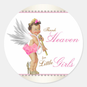 Dank de hemel voor kleine meisjes engel Baby showe Ronde Sticker