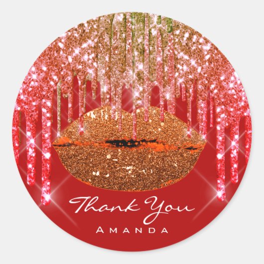 Dank de kleine Bedrijfsnaam Glitter DripS. Rode li Ronde Sticker (Voorkant)