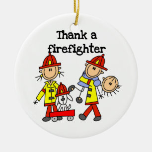 Dank een brandweerman T-shirts en geschenken Keramisch Ornament