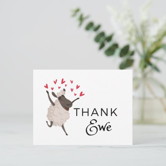 Dank Ewe Sheep met Red Hearts Dank u Briefkaart (Staand voorkant)