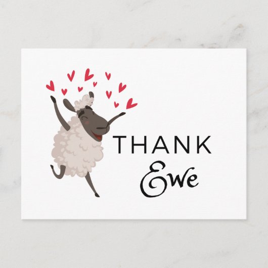 Dank Ewe Sheep met Red Hearts Dank u Briefkaart (Voorkant)