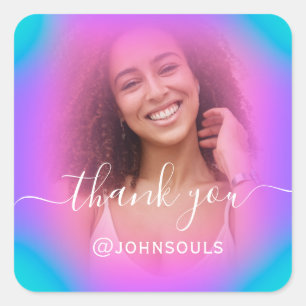 Dank Foto Neon Holografisch Roze Bruiloft Sweet16t Vierkante Sticker