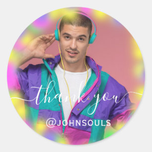 Dank Foto Neon Hot Holograph Zanger Muziek DJ Ronde Sticker