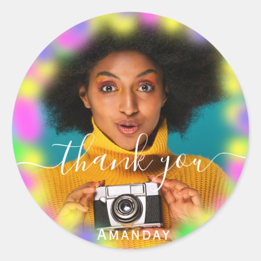 Dank Foto Neon Roze Feest Holografische Afgestudee Ronde Sticker (Voorkant)