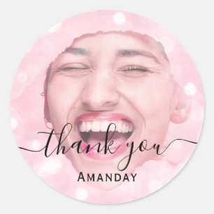 Dank Foto Roze Verjaardagsfeestje Blush Roze Ronde Sticker