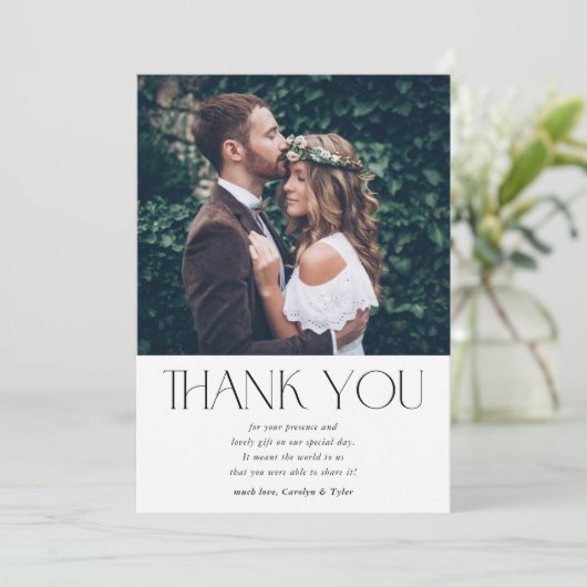 DANK: Foto van moderne serif schattig elegant Bedankkaart (Staand voorkant)