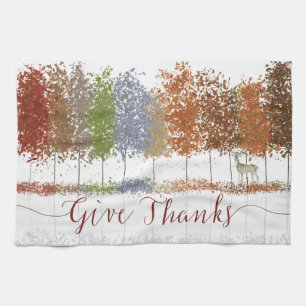 Dank Geven Thanksgiving Bomen en Eenzame Herten Theedoek