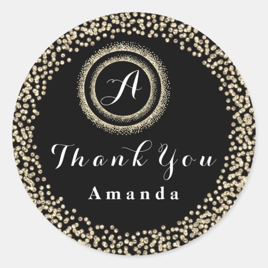 Dank Glitter Monogram 16e Zwart WitGoud Bruids Ronde Sticker (Voorkant)