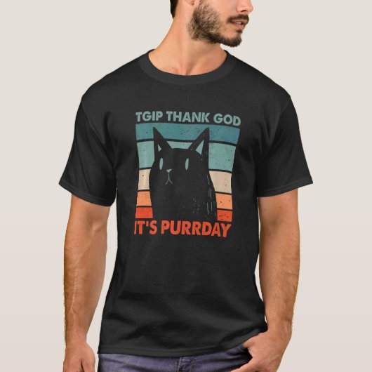 Dank God Het Is Purrday Kat Weekend Kitten Rustdag T-shirt (Voorkant)