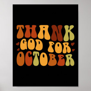 Dank God Voor Oktober Herfst Halloween Dankdag Poster