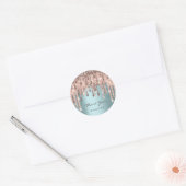 Dank je 16e bruiloft Roze Blauwe Drip  Ronde Sticker (Envelop)