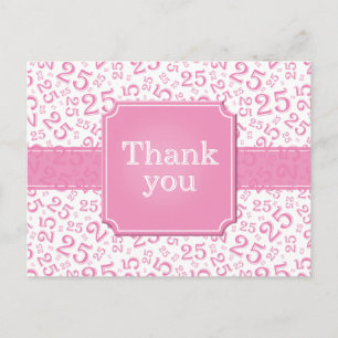 Dank je 25 Nummer Patroon Roze/Wit Briefkaart