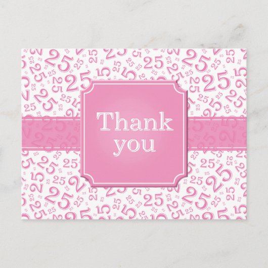 Dank je 25 Nummer Patroon Roze/Wit Briefkaart (Voorkant)