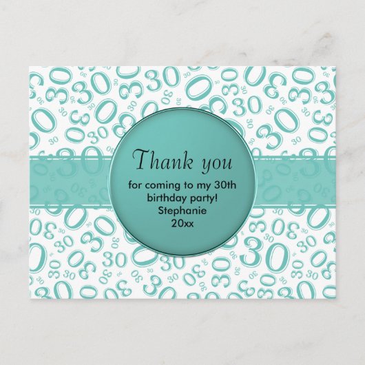 Dank je 30 Willekeurig getallenpatroon Turquoise/W Briefkaart (Voorkant)
