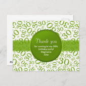 Dank Je 30e groen/wit verjaardagsnummer patroon Briefkaart (Voorkant / Achterkant)