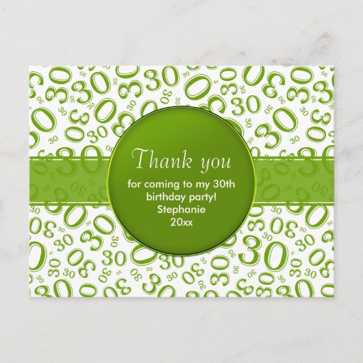 Dank Je 30e groen/wit verjaardagsnummer patroon Briefkaart (Voorkant)
