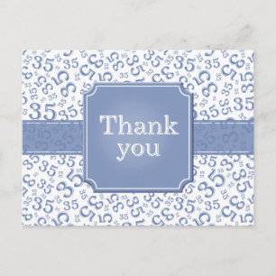 Dank je 35 Nummer Patroon Blauw/Wit Briefkaart